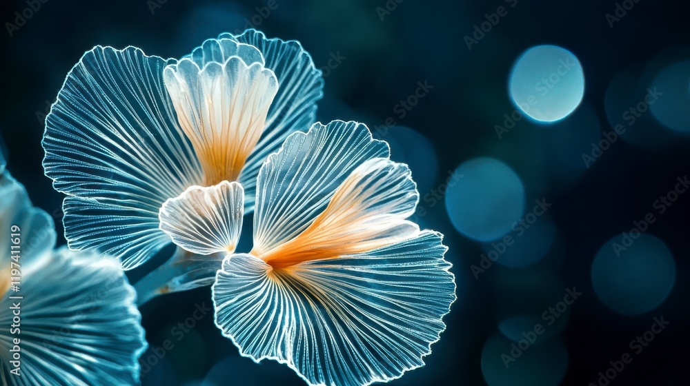 Delicate and Ethereal Floral Display with Bioluminescent Glow Under Soft Light, Featuring Intricate Petals and Dreamy Background Bokeh Effects in Vibrant Tones Delicate and Ethereal Floral Display with Bioluminescent Glow Under Soft Light, Featuring Intricate Petals and Dreamy Background Bokeh Effects in Vibrant Tones