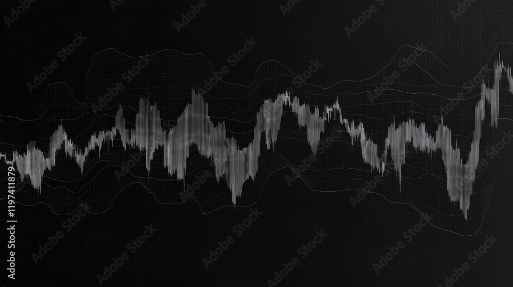 Abstract Stock Market Data Visualization: Grey Candlestick Chart on Black Background Abstract Stock Market Data Visualization: Grey Candlestick Chart on Black Background