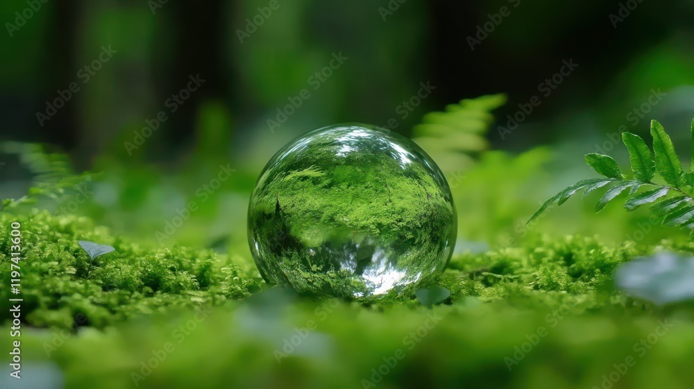 Enchanted Forest Reflection: A Crystal Sphere Captures Nature's Essence Enchanted Forest Reflection: A Crystal Sphere Captures Nature's Essence