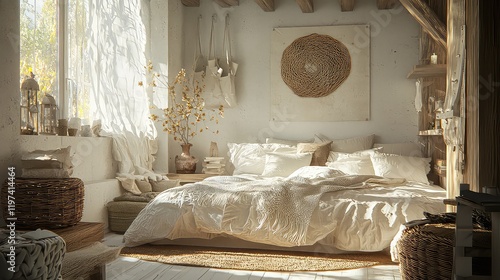Serene Bohemian Bedroom Sunlit Sanctuary of Calm and Comfort