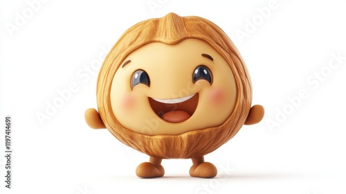 cute walnut character cartoon mascot nut healthy vegetarian food concept isolated illustration. Ai generated image. photo