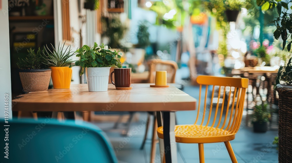 Obraz premium A dining space adorned with Scandinavian design elements, including minimalist furniture and natural materials.