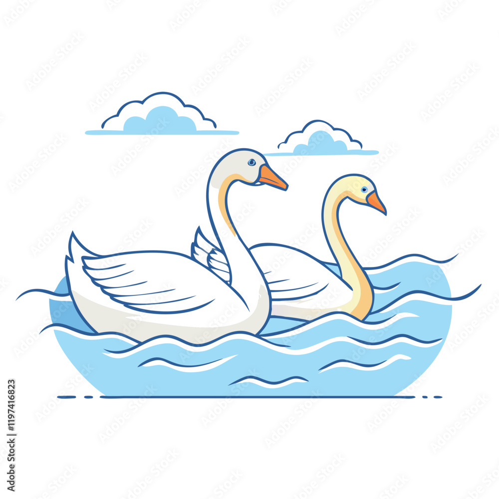 Naklejka premium swans on a lake icon, swans on a lake vector illustration-simple illustration of swans on a lake, perfect for swans on a lake logos and themed design 