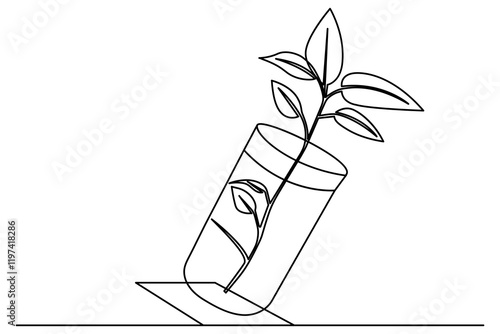 Growth plant processing tree Continuous one line drawing of outline vector icon