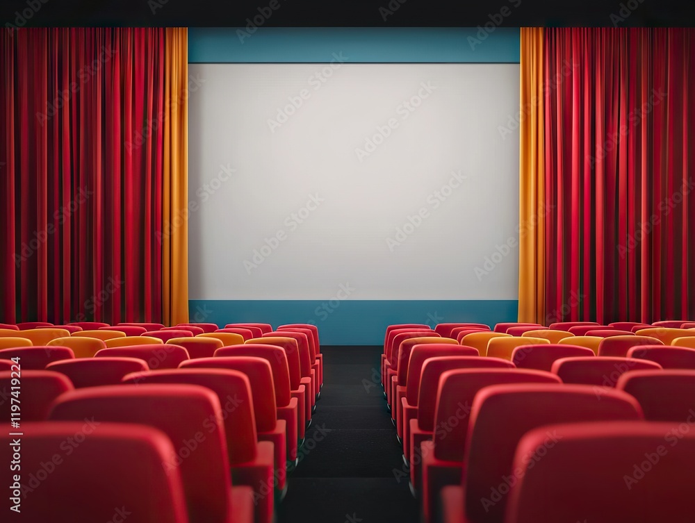 Fototapeta premium Movie screening event theatre venue digital display indoor ambiance wide angle view cinematic experience