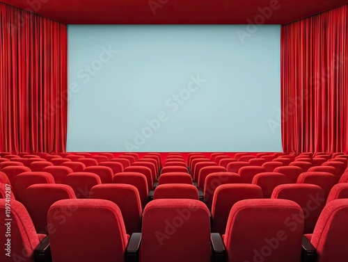 Movie screening experience cinema hall interior photography red velvet environment audience perspective