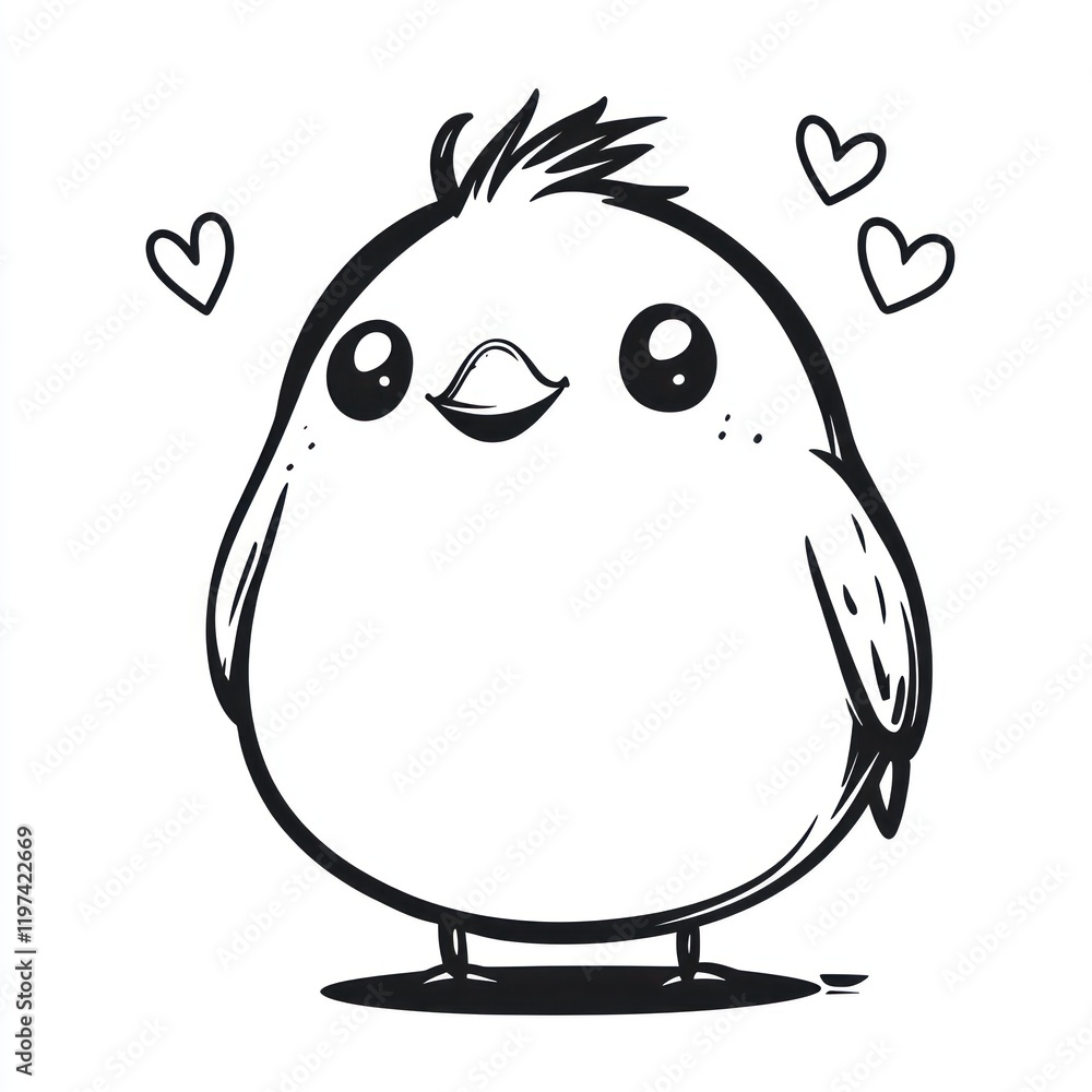 Cute chick cartoon, hearts background, children's book illustration