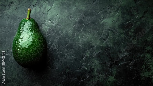 Fresh Green Avocado on Dark Marble Background with Copyspace for Text Placement Perfect for Affordable Cooking Ideas and Recipes photo