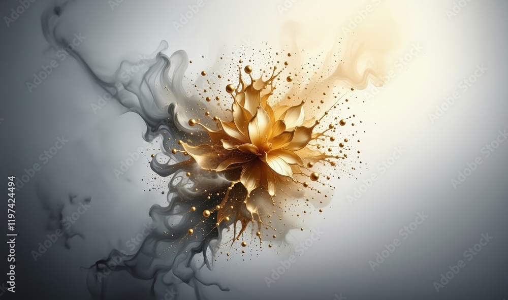 Obraz premium Gold art background with shiny elements. Abstract fluid art painting. Gold colors. Gold waves and golden swirls. Gold paint. Art painting. Gold splash.