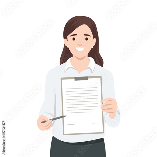 Professional Woman Presenting a Document for Approval. Flat vector illustration isolated on white background