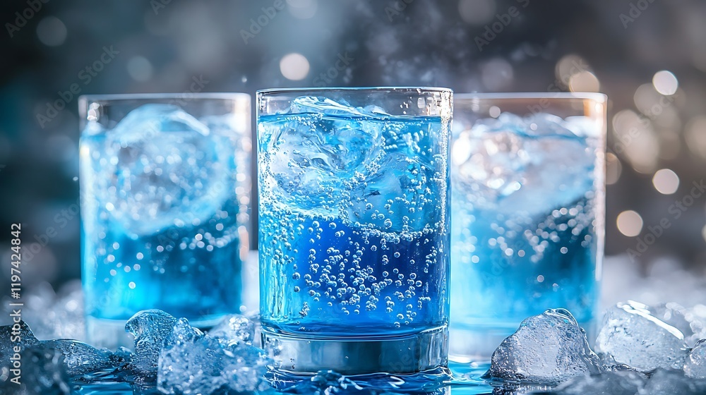 Refreshing blue drinks with ice close-up studio vibrant atmosphere Refreshing blue drinks with ice close-up studio vibrant atmosphere