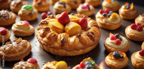 Wallpaper Mural A golden-brown pastry overflowing with sweet treats , dessert, golden brown pastry, cookies Torontodigital.ca