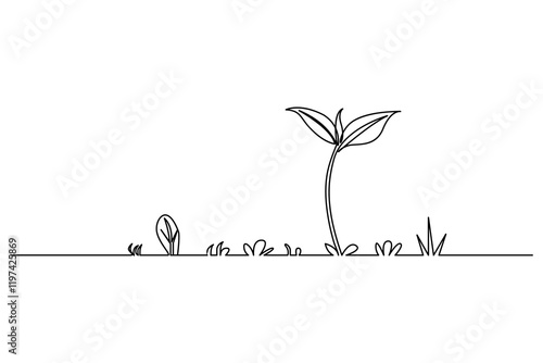 Growth plant processing tree Continuous one line drawing of outline vector icon