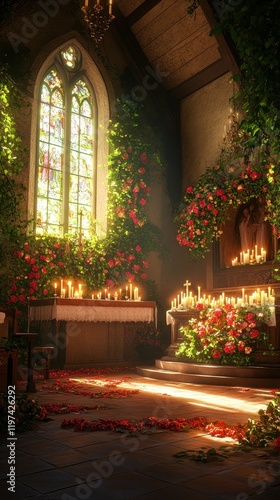Wallpaper Mural Church interior decorated with flowers and candles for ceremony Torontodigital.ca