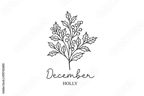 December Birth Month Flowers Line Art