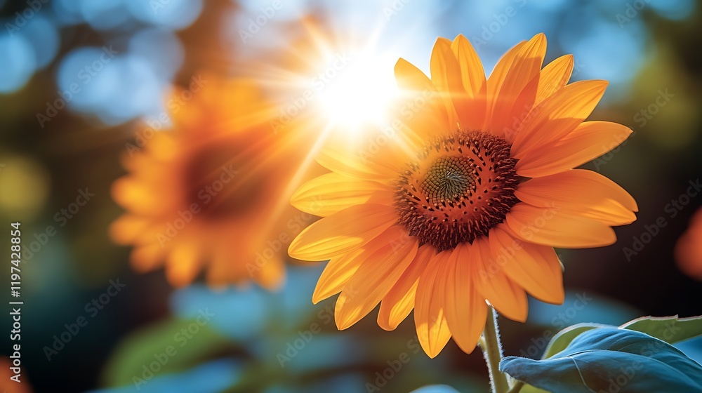 Fototapeta premium Sunlit Sunflower Basking In Golden Sunlight