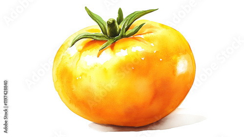 watercolor illustration of one single yellow tomato isolated on white background	