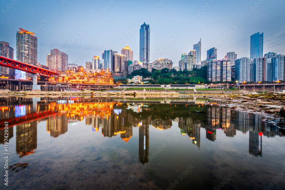 Naklejka premium Chongqing, China cityscape on the Yangtze River