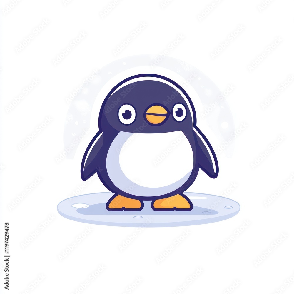 Naklejka premium Cute penguin on ice, winter scene, children's book illustration