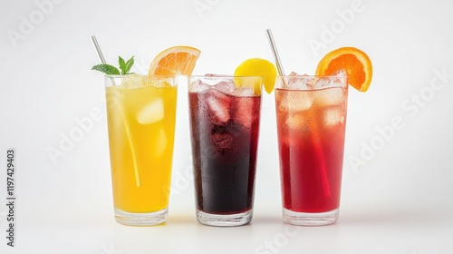 Wallpaper Mural Vibrant Assortment of Fresh Fruit Juices in Tall Glasses with Citrus Garnishes on Bright White Background Torontodigital.ca