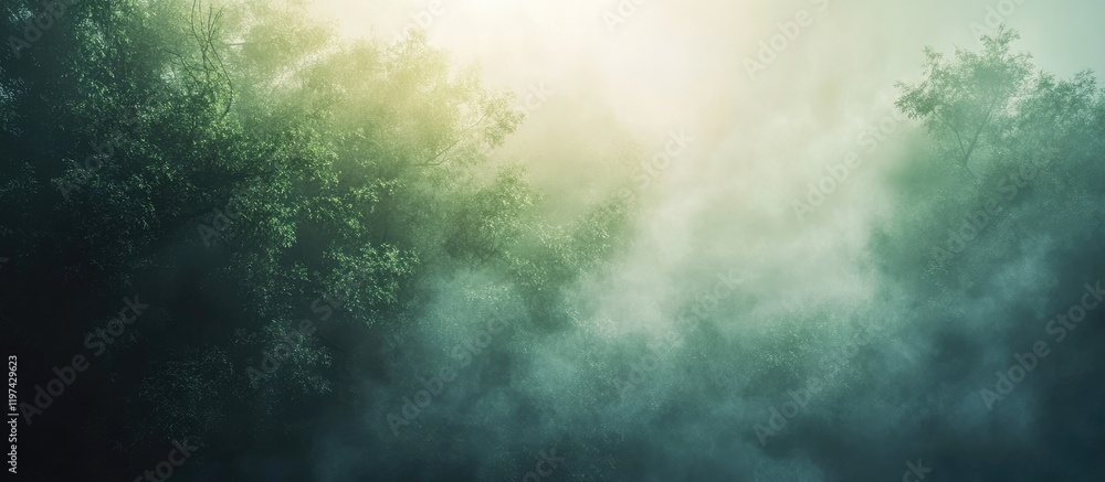 Misty forest background with soft green foliage and diffused light creating an atmospheric scene ideal for nature themes Copy Space Misty forest background with soft green foliage and diffused light creating an atmospheric scene ideal for nature themes Copy Space