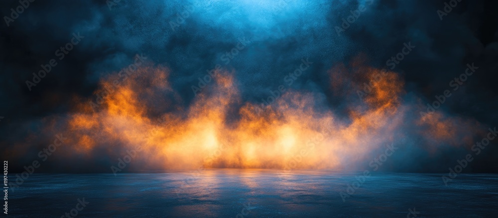 Abstract smoke and fire background with blue and orange tones creating dramatic visual effect Copy Space Abstract smoke and fire background with blue and orange tones creating dramatic visual effect Copy Space