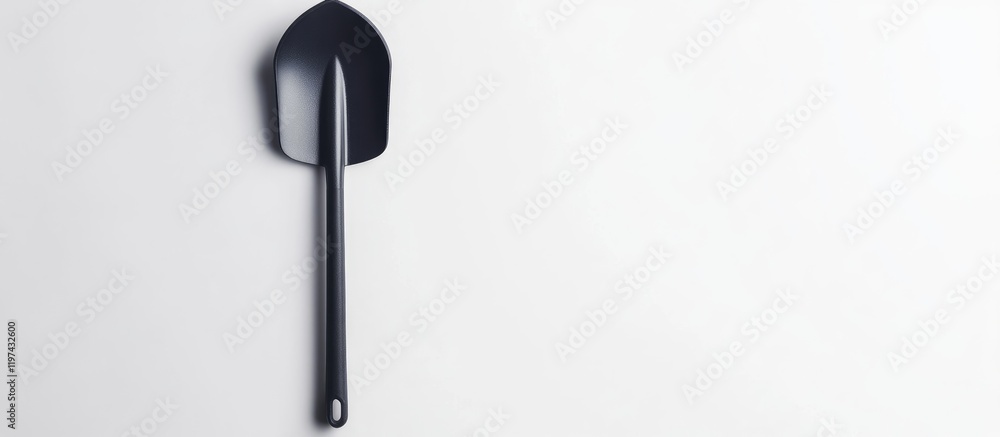 Obraz premium Black spatula on a white background with copy space for text or branding elements