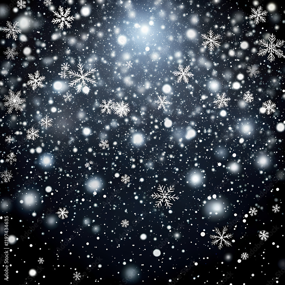 Fototapeta premium Falling Snowflakes Winter Background Sparkling Night Sky Design Festive Elegant Holiday Magic 