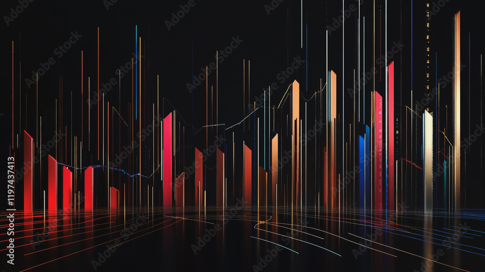 Abstract black background with Colorful charts and graphs with statistics to innovative analyze business potential and forecast future development of companies growth. Abstract black background with Colorful charts and graphs with statistics to innovative analyze business potential and forecast future development of companies growth.