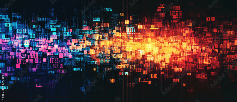 Glitch text artwork showcasing distorted letters in vibrant digital error patterns Glitch text artwork showcasing distorted letters in vibrant digital error patterns