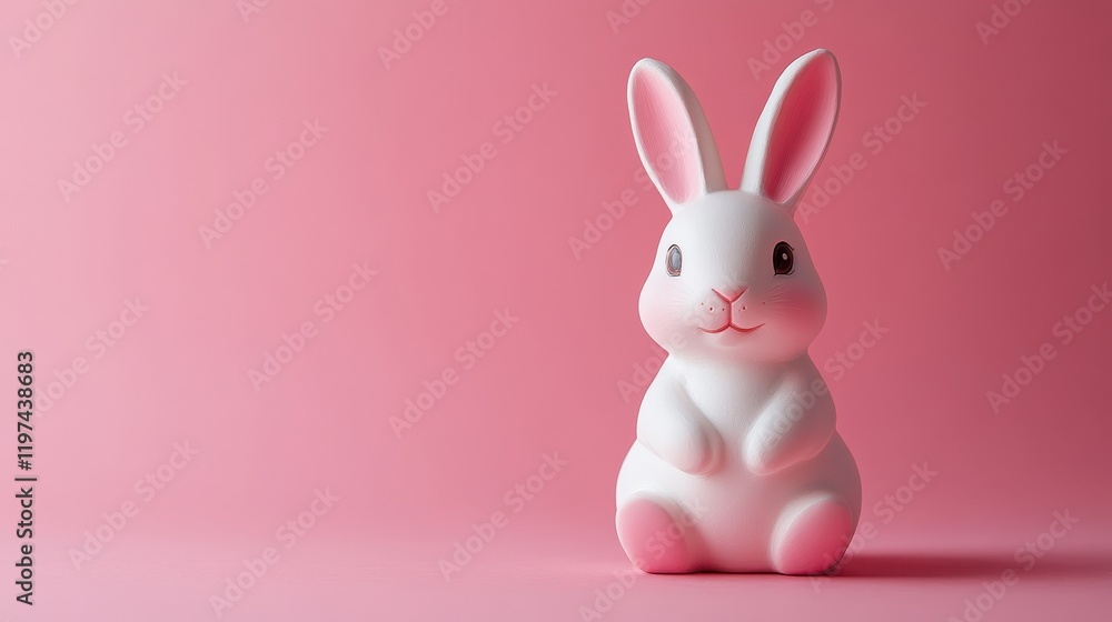 White rabbit sitting on a soft pink surface in bright lighting White rabbit sitting on a soft pink surface in bright lighting