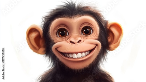 A cheerful cartoon monkey with a bright smile, perfect for children's themes, playful designs, and joyful illustrations. photo