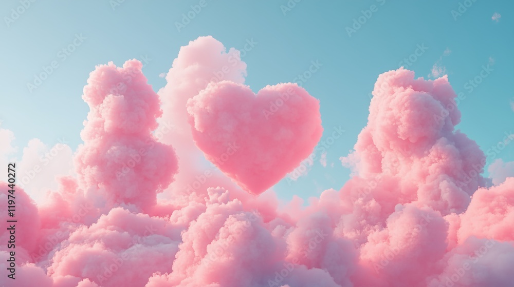 A heart-shaped pink cloud in the sky against a blue background. A heart-shaped pink cloud in the sky against a blue background.