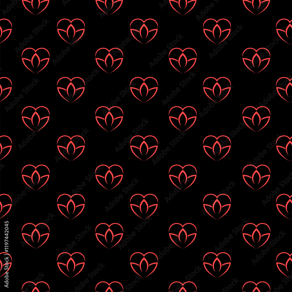 Love Lotus flower icon isolated seamless pattern on black background Love Lotus flower icon isolated seamless pattern on black background
