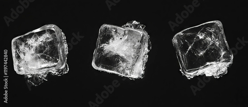 Clear frozen water ice cubes isolated on a black background for an eye-catching look