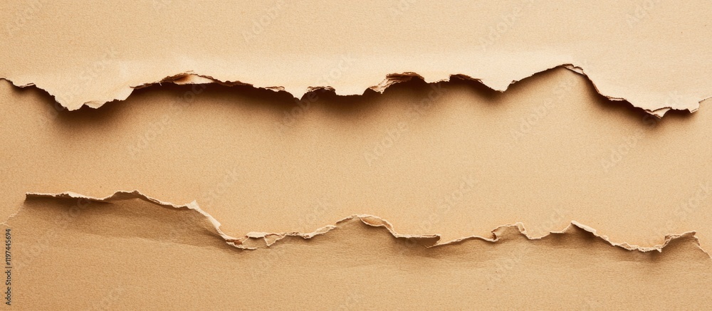 Fototapeta premium Textured background with ripped brown paper layers displaying a natural edge and visible shadows Copy Space