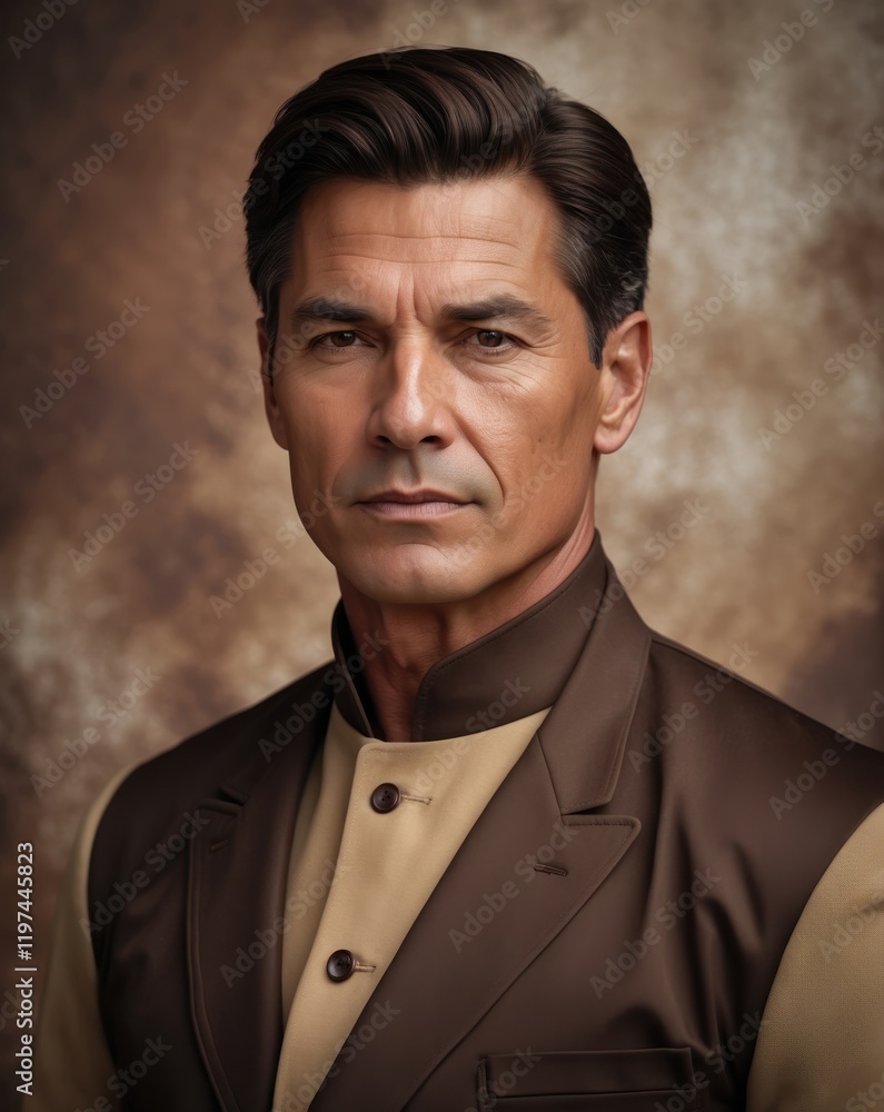 A confident man in a stylish ethnic outfit poses for a portrait against a textured backdrop, exuding elegance and sophistication. A confident man in a stylish ethnic outfit poses for a portrait against a textured backdrop, exuding elegance and sophistication.