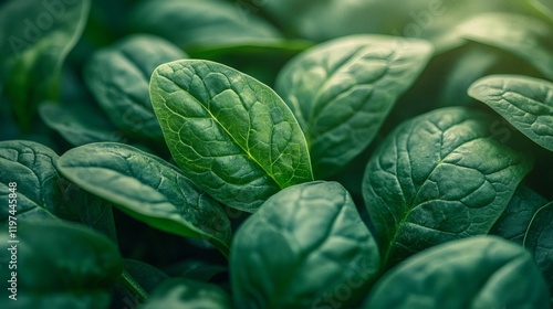 Isolated of baby spinach leaves scattered randomly highlighting their tender size Stock Photo with side copy space photo