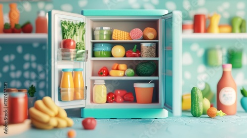 Wallpaper Mural Colorful Kitchen Refrigerator Stock with Fresh Food Items and Drinks Torontodigital.ca