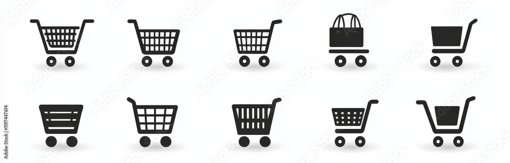 Organize icons for a shop cart, basket, and bag, including buy and sale symbols. Show both full and empty shopping carts. Feature a shopping basket bag icon sign with a modern stock design. Organize icons for a shop cart, basket, and bag, including buy and sale symbols. Show both full and empty shopping carts. Feature a shopping basket bag icon sign with a modern stock design.