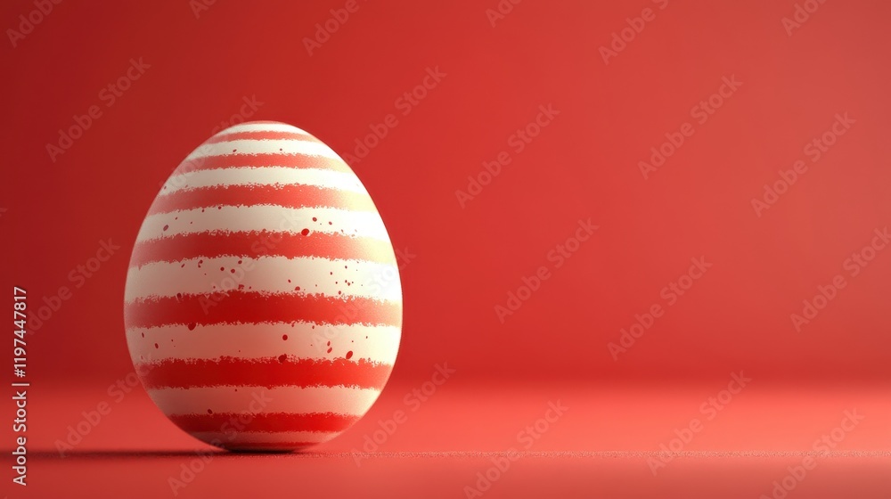 Red and white striped egg on vibrant red background Red and white striped egg on vibrant red background