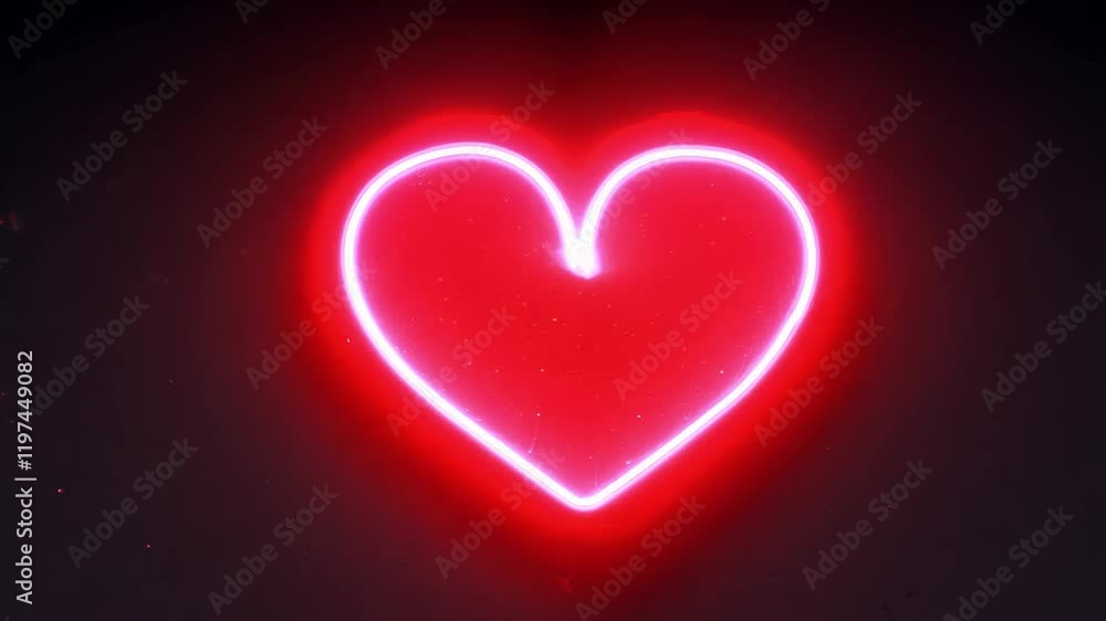 Panning slowly across a single, glowing, low-key lighting, vibrant neon red heart that pulses softly on a dark surface Panning slowly across a single, glowing, low-key lighting, vibrant neon red heart that pulses softly on a dark surface