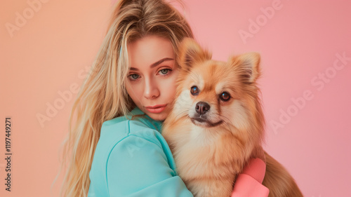 Dulzura y Elegancia: Mujer Radiante con su Compañero Canino photo