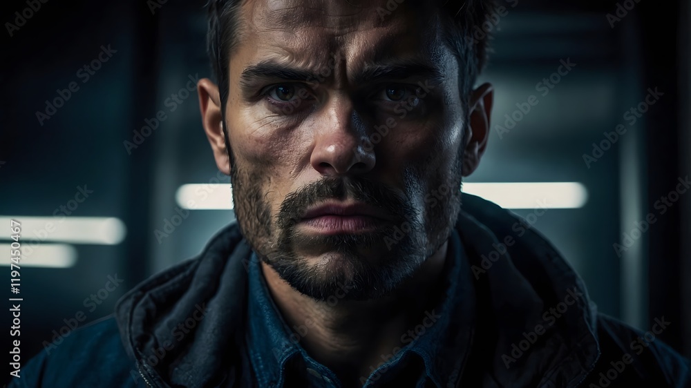 A dynamic portrait of a person with clenched jaw, furrowed brows, and an intense glare, captured with dramatic lighting to emphasize raw emotion. A dynamic portrait of a person with clenched jaw, furrowed brows, and an intense glare, captured with dramatic lighting to emphasize raw emotion.