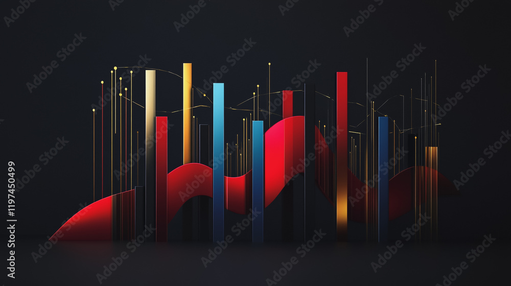 Obraz premium Abstract black background with Colorful charts and graphs with statistics to innovative analyze business potential and forecast future development of companies growth. Category Business 