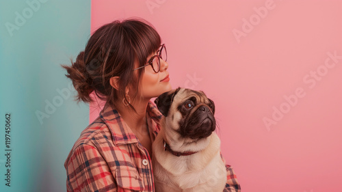 Dulzura y Elegancia: Mujer Radiante con su Compañero Canino photo