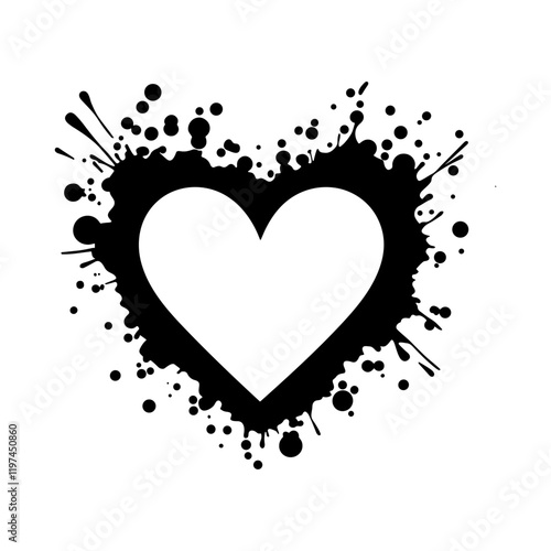 Heart shaped grunge frame. Spray paint graffiti stencil. Abstract vector black and white design element