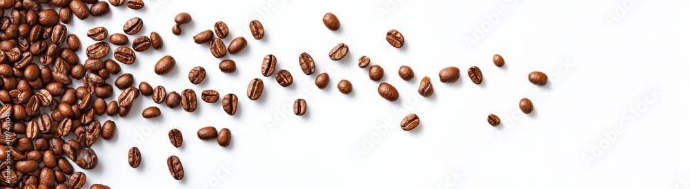 A beautiful row of coffee beans placed elegantly on a white background A beautiful row of coffee beans placed elegantly on a white background