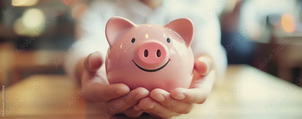 Obraz premium A person is carefully holding a cute piggy bank securely in their hands