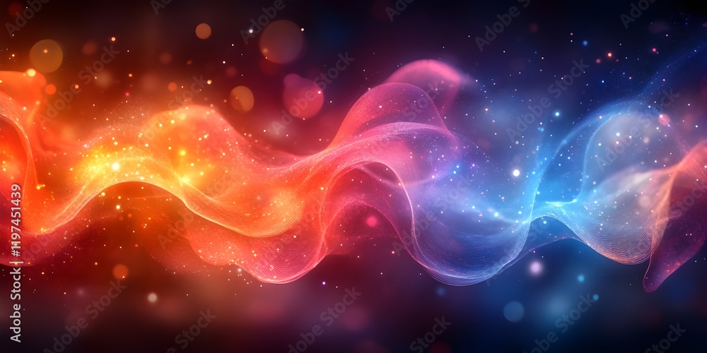 Obraz premium Abstract swirling cosmic energy, vibrant colors, sparkling particles